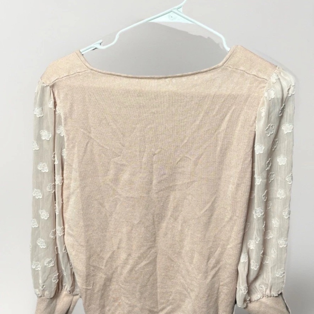 Adrianna Papell Blush Blouse with Sheer Floral Sleeves - Picture 2 of 4